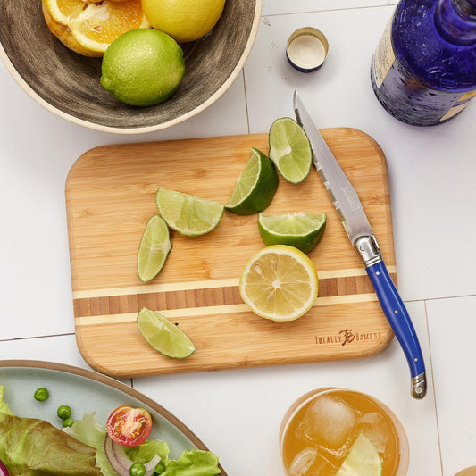Barbados Bamboo Wood Cutting Board, 9" x 6.5" | Small cutting board for fruit, vegetables, garnishes, and sandwiches. End-grain bamboo inlay adds standout style.