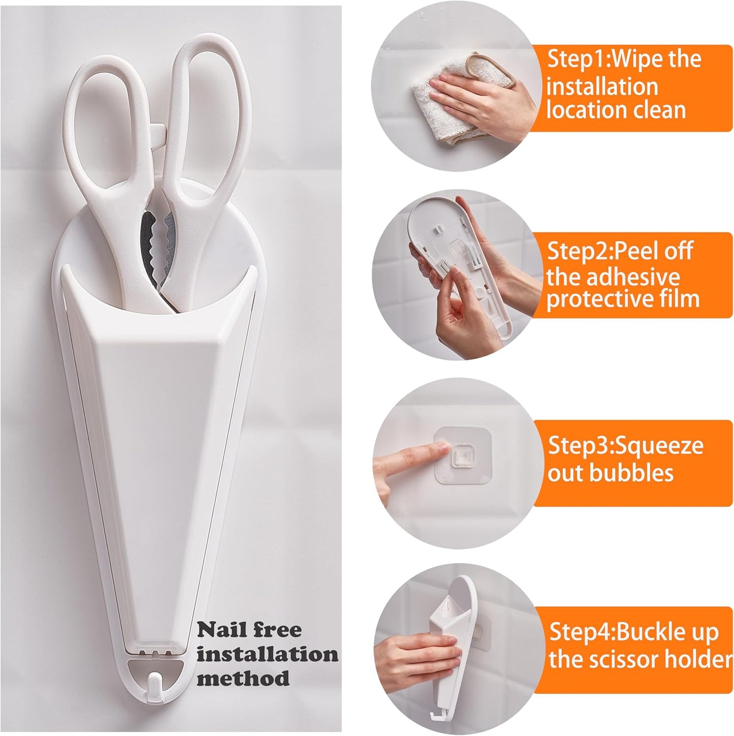 4Pack Magnetic Scissor Holder for Fridge – Never Lose Scissors! | Kitchen & Office Storage Organizer with Drain Hole & Hooks, Detachable Magnet Holder Sticks to Refrigerator for Large Shears