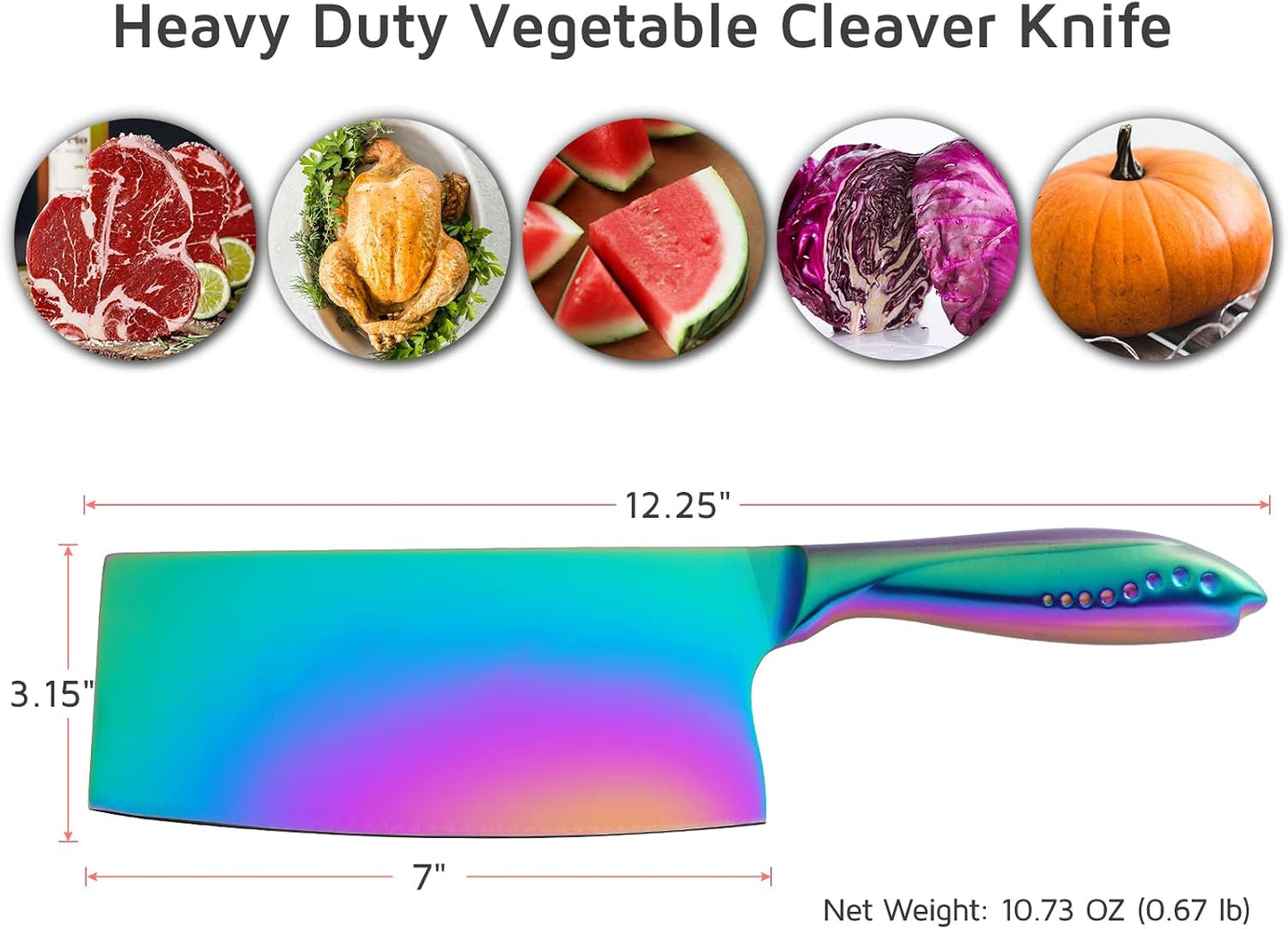 7 Inch Stainless Steel Meat Butcher Cleaver, Chinese Chef Knife | Super Sharp German High-Carbon Steel Blade, Ergonomic Handle, Ideal for Meat and Veg. Perfect for Home and Restaurant Cooks