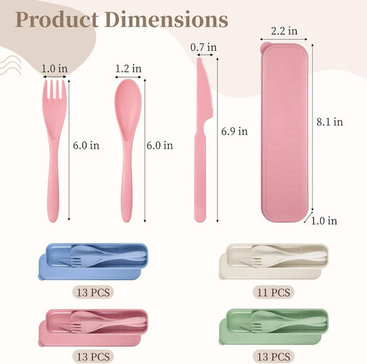 50 Sets Wheat Straw Cutlery, Reusable Travel Utensils Set with Case, Portable Spoon Knife Fork, Lightweight Camping Utensils, 4 Colors Tableware for Home, Office, Outdoor Picnic