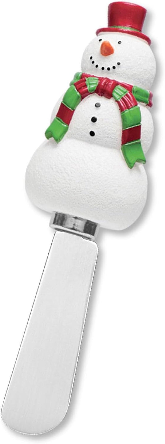 Snowmen Cheese Spreaders, Hand-Painted Resin Handles with Stainless Steel Blades for Spreading Cream Cheese, Butter, and Jam, Assorted Designs, Set of 4