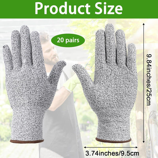 20 Pairs Cut Resistant Gloves Level 5 Protection Kitchen Anti-Cutting Gloves Cutting-Proof Glove for Shucking Fish Meat Wood Carving (Gray)