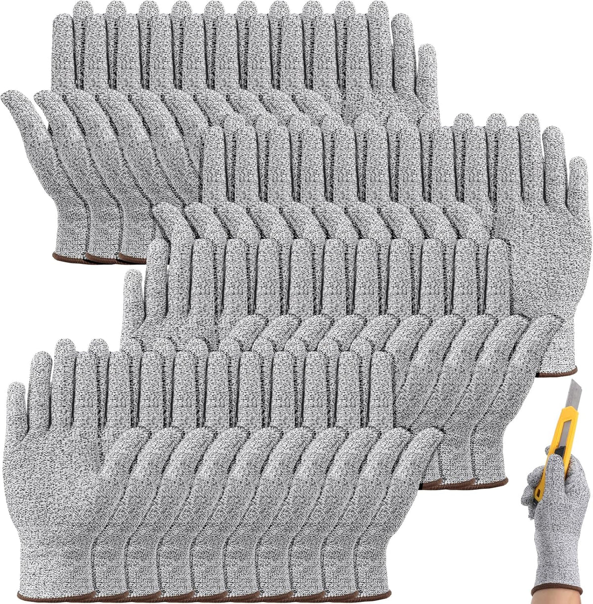 20 Pairs Cut Resistant Gloves Level 5 Protection Kitchen Anti-Cutting Gloves Cutting-Proof Glove for Shucking Fish Meat Wood Carving (Gray)