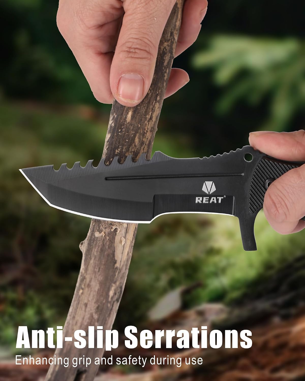 REAT Fixed Blade Knife with Sheath, 4.1" 440C Steel Blade with Full Tang Design,Ergonomic ABS Plastic Handle, EDC Sharp Hunting Knife,Tactical Knife for Camping,Survival,Bushcraft,Hiking