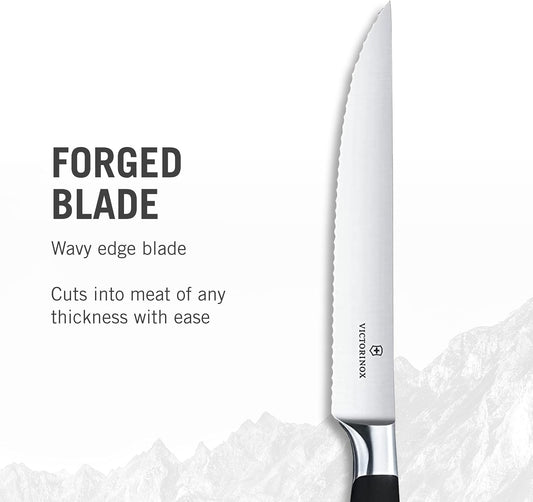 Grand Maitre Steak Knives - Premium Meat Knives with Ergonomic Handle - Modern Kitchen Accessories - Black Handle, Serrated Edge, 2-Piece Set