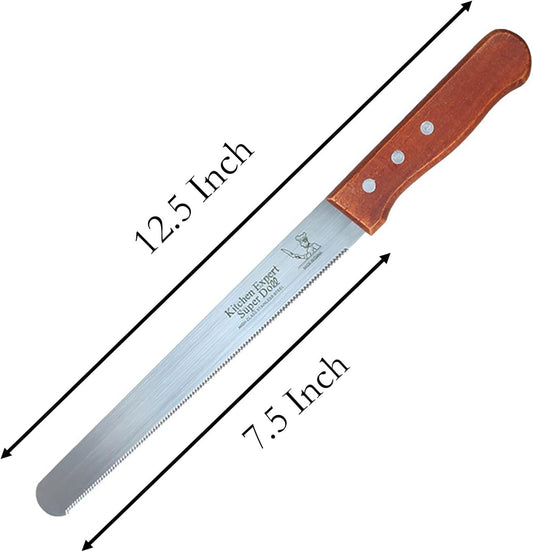 3 Pcs Bread Knives, 12.5 Inch Stainless Steel Fine Tooth Sawtooth Bread Cutter with Wooden Handle for Bread and Cake (8 inch)