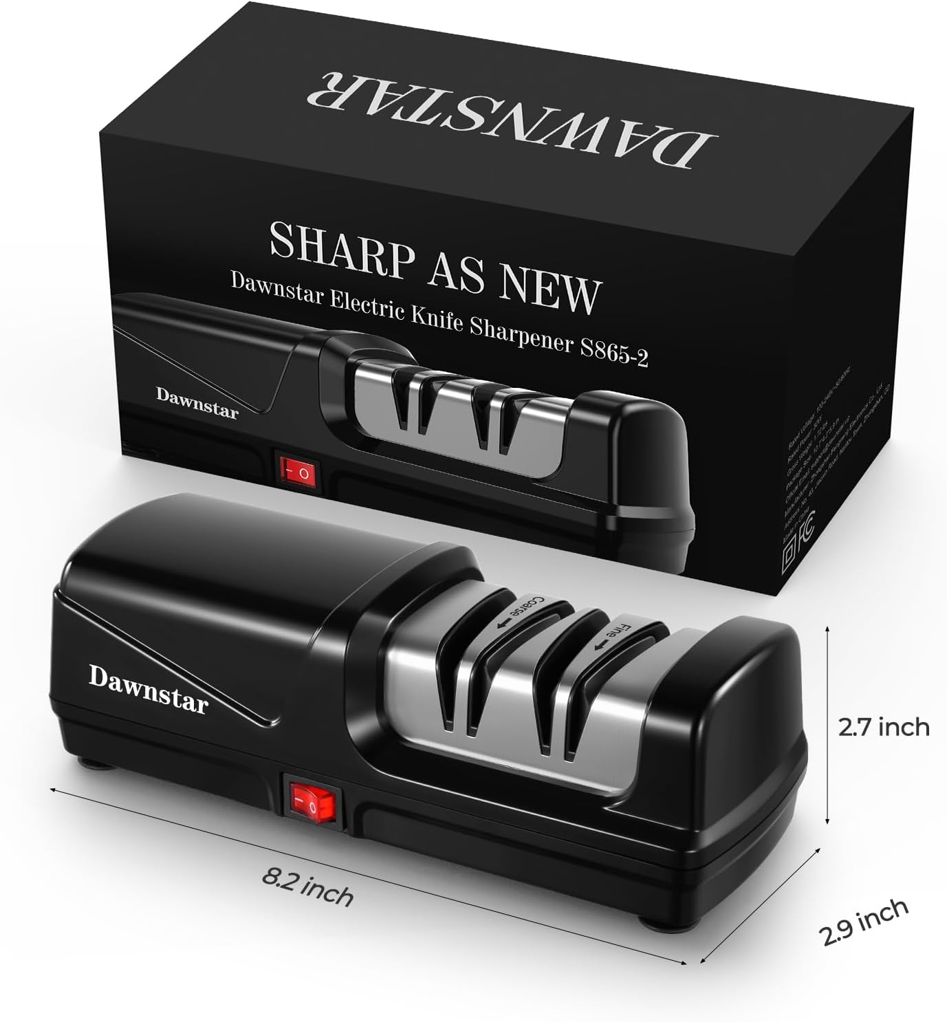 Electric Knife Sharpener, Precise 20° Diamond Knife Sharpener for Kitchen Knives, Quick Repairing in 40 Seconds, with Metal Dust Collection Box & Special Port for Scissors, Black