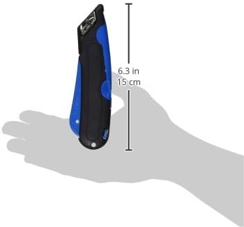 091508 Easycut Cutter Knife w/Self-Retracting Safety-Tipped Blade, Black/Blue