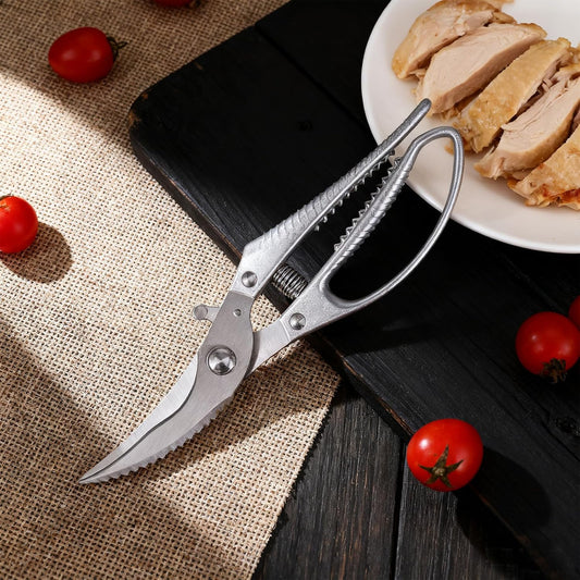 Heavy Duty Kitchen Shears - Professional Poultry Scissors with Anti-Slip Handle & Safety Lock, Spring-Loaded Dishwasher Safe for Chicken, Meat, Fish, Bones, Vegetables
