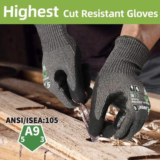ProGuard High Level Cut Resistant Work Gloves for Extreme Protection, ANSI A9 Cut Gloves with Reinforced Thumb, Non Slip, Breathable, Durable, Touch-screen, Black 1 Pair(L 3326