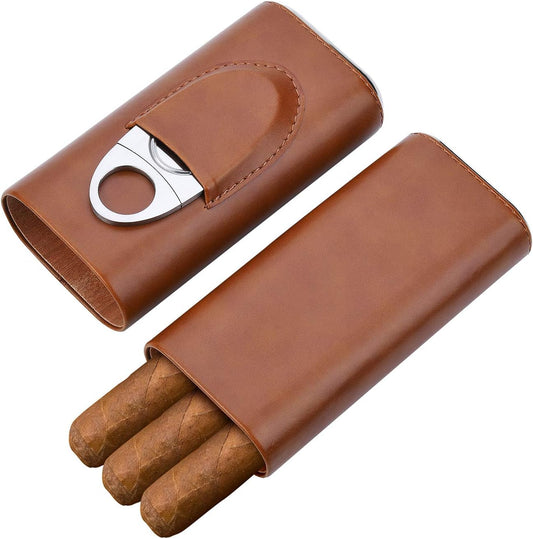Cigar Cedar wood case lined - cigar travel cutter humidor case (Brown)