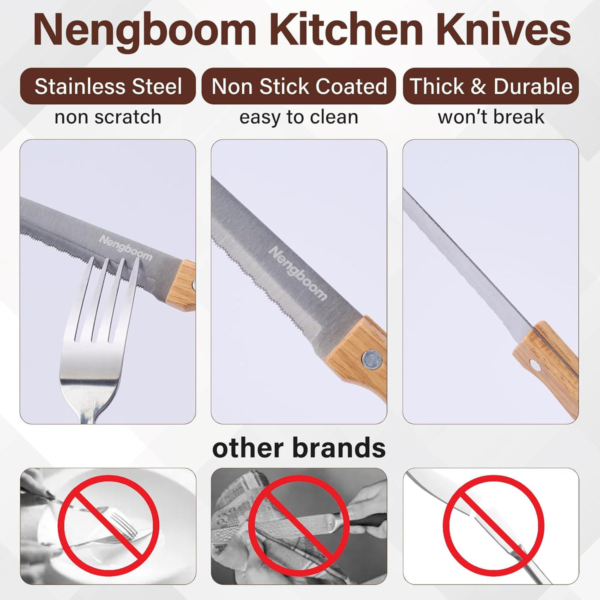 Tomato Knife Serrated,Steak Knife,Tomato and Bread Slicing Knives,Serrated Stainless Steel Blade,Ergonomic Wood Handle,For Smooth Cutting of Tomatoes,Steaks and Bread