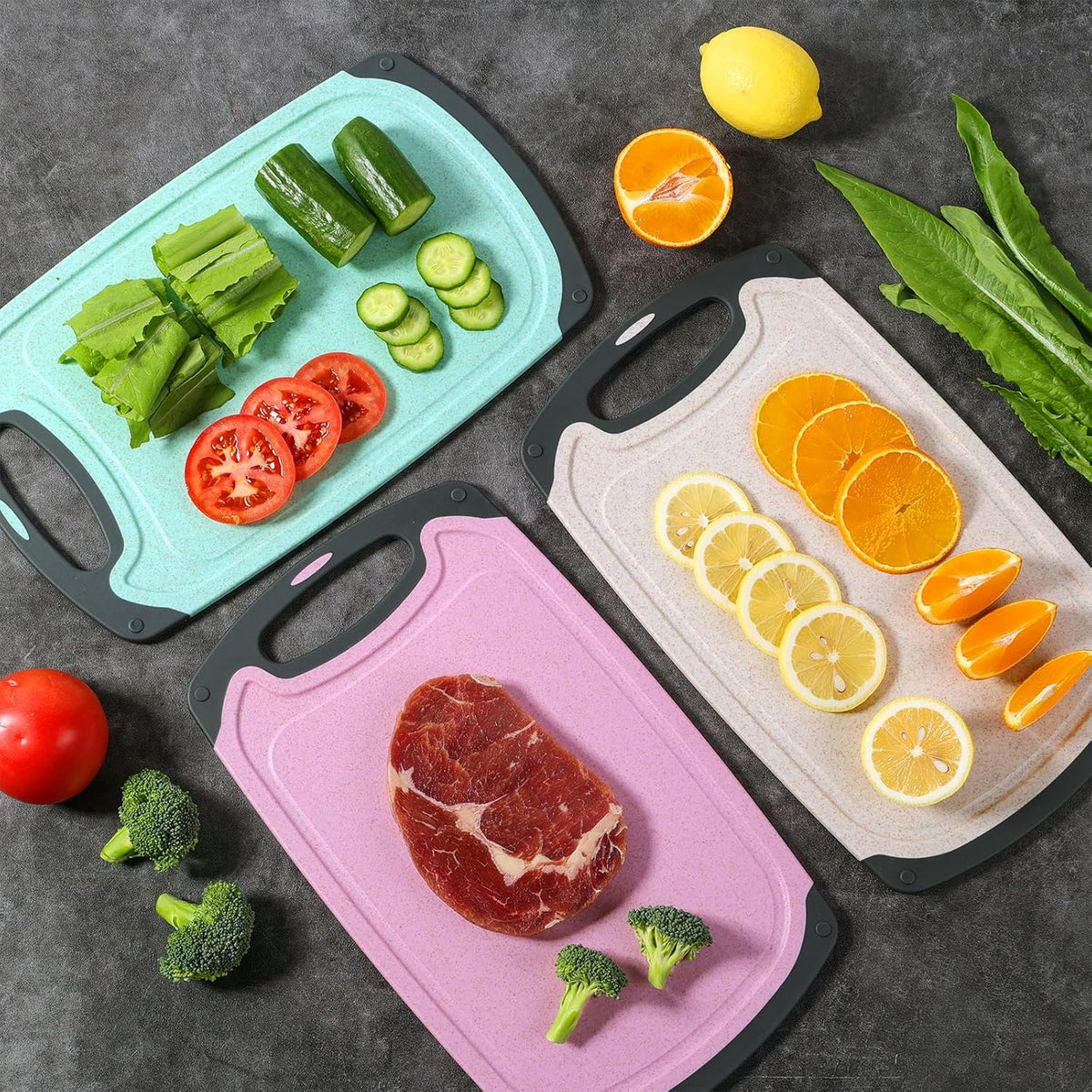 3-Piece Kitchen Cutting Board Set, Dishwasher Safe, Juice Grooves