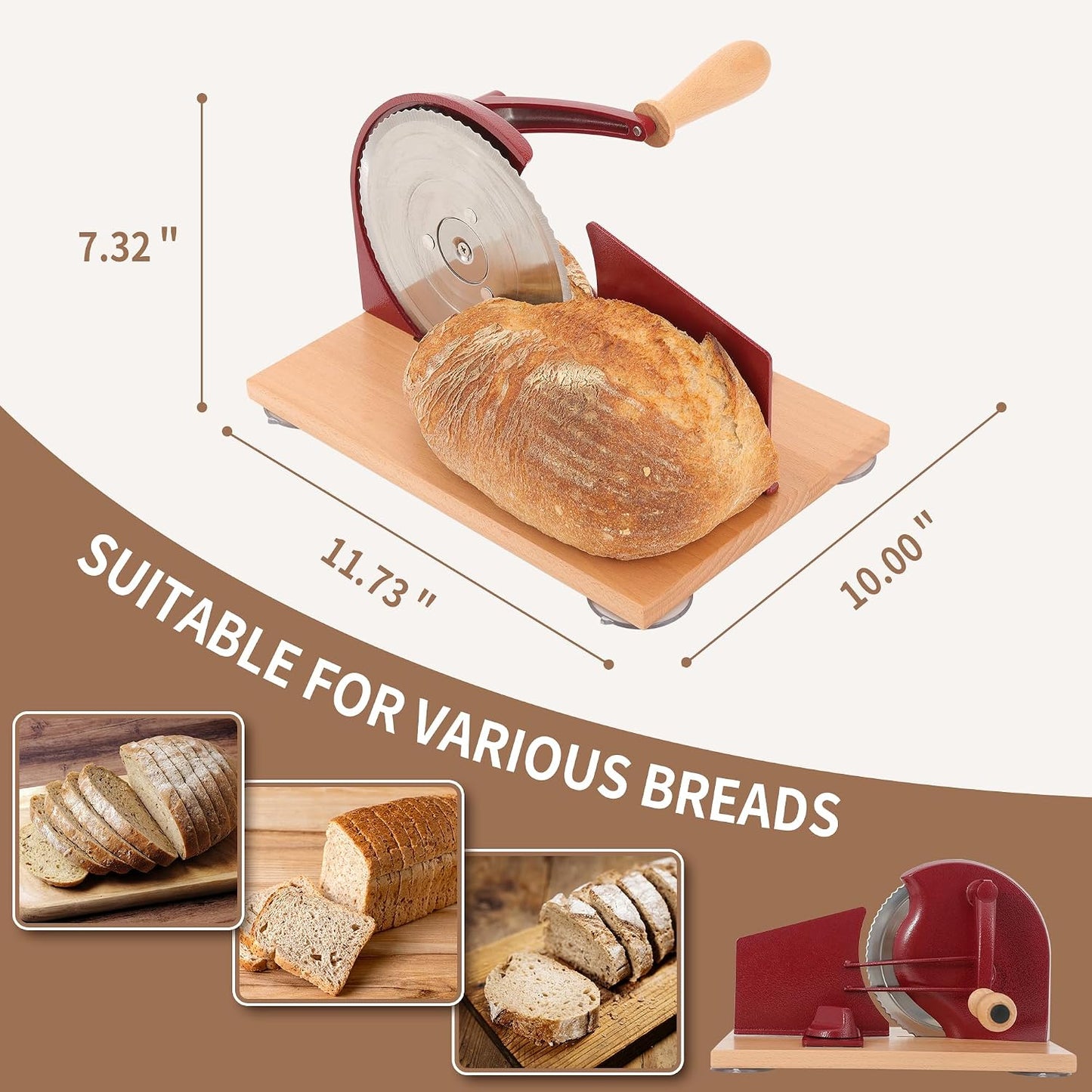 Manual Bread Slicer with Hand Crank- Adjustable Thickness Bread Cutter for Even Slices, Perfect for Homemade Sourdough, Sandwich, and More, Cream