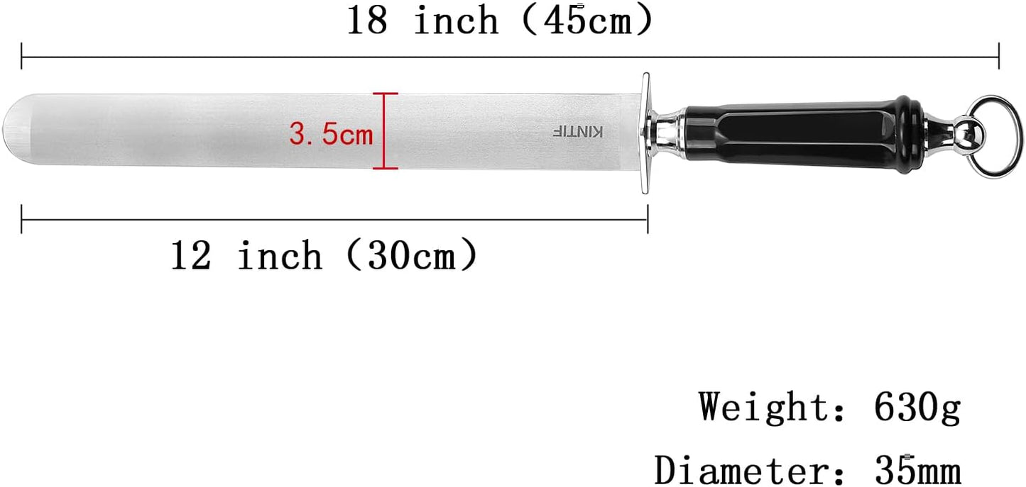 Sharpening Steel 12 inch Heavy-Duty Honing Steel Flat Honing Rod, High hardness, Fine Cut, Ideal For Butcher Knives and Chef Knives, Knife Sharpeners