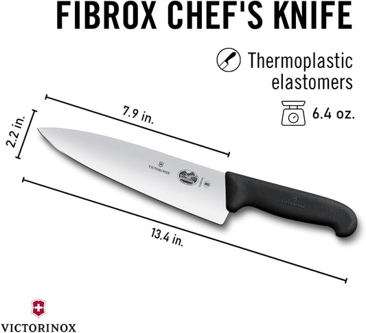 Fibrox Pro 8 Inch Chef’s Knife, Dishwasher Safe, Black | Ergonomic TPE non-slip handle for professional chopping, slicing, and dicing. Swiss made, dishwasher safe kitchen tool