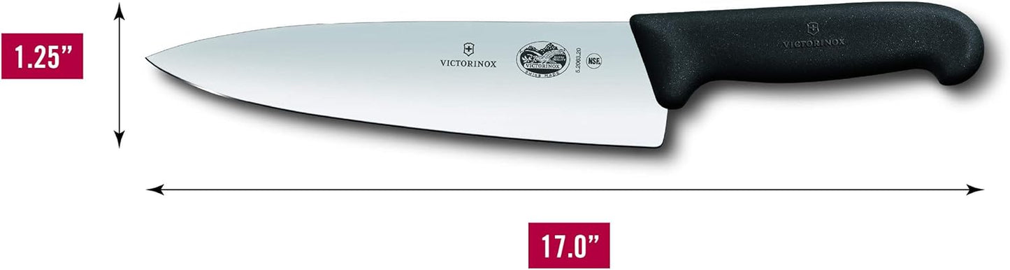 Fibrox Pro 8 Inch Chef’s Knife, Dishwasher Safe, Black | Ergonomic TPE non-slip handle for professional chopping, slicing, and dicing. Swiss made, dishwasher safe kitchen tool
