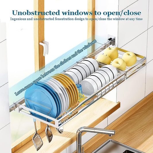 Stainless Steel Wall Mounted Dish Drying Rack, Dish Shelf Kitchen Storage Organizer, Chopsticks Cage Knife Holder, Space Saving, 31.4 inches