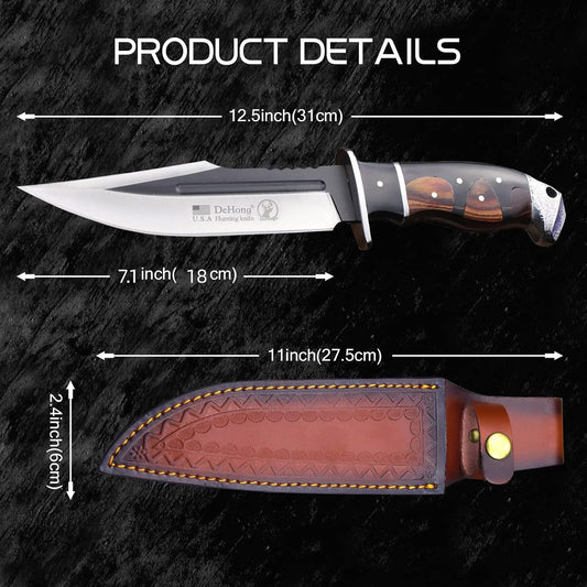 (DeHong-88 Hunting Knife, 7.1" (about 18 cm) Fixed Blade Tactical knife ๏ผConfigure leather scabbard,Camping, survival๏ผ Slicing, Boning, Gift Collection
