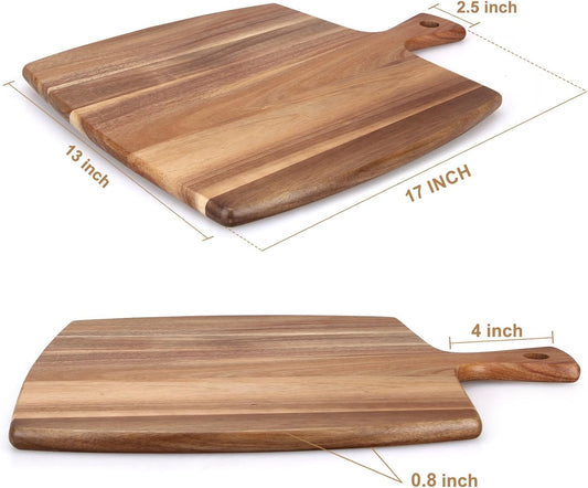 16.6"x13" Large Acacia Wood Cutting Board with Handle Big Wooden Charcuterie Boards Butcher Block Meat Cutting Boards for Kitchen Decor Bread Cheese Serving Platter Thick Teak Chopping Board Food Tray