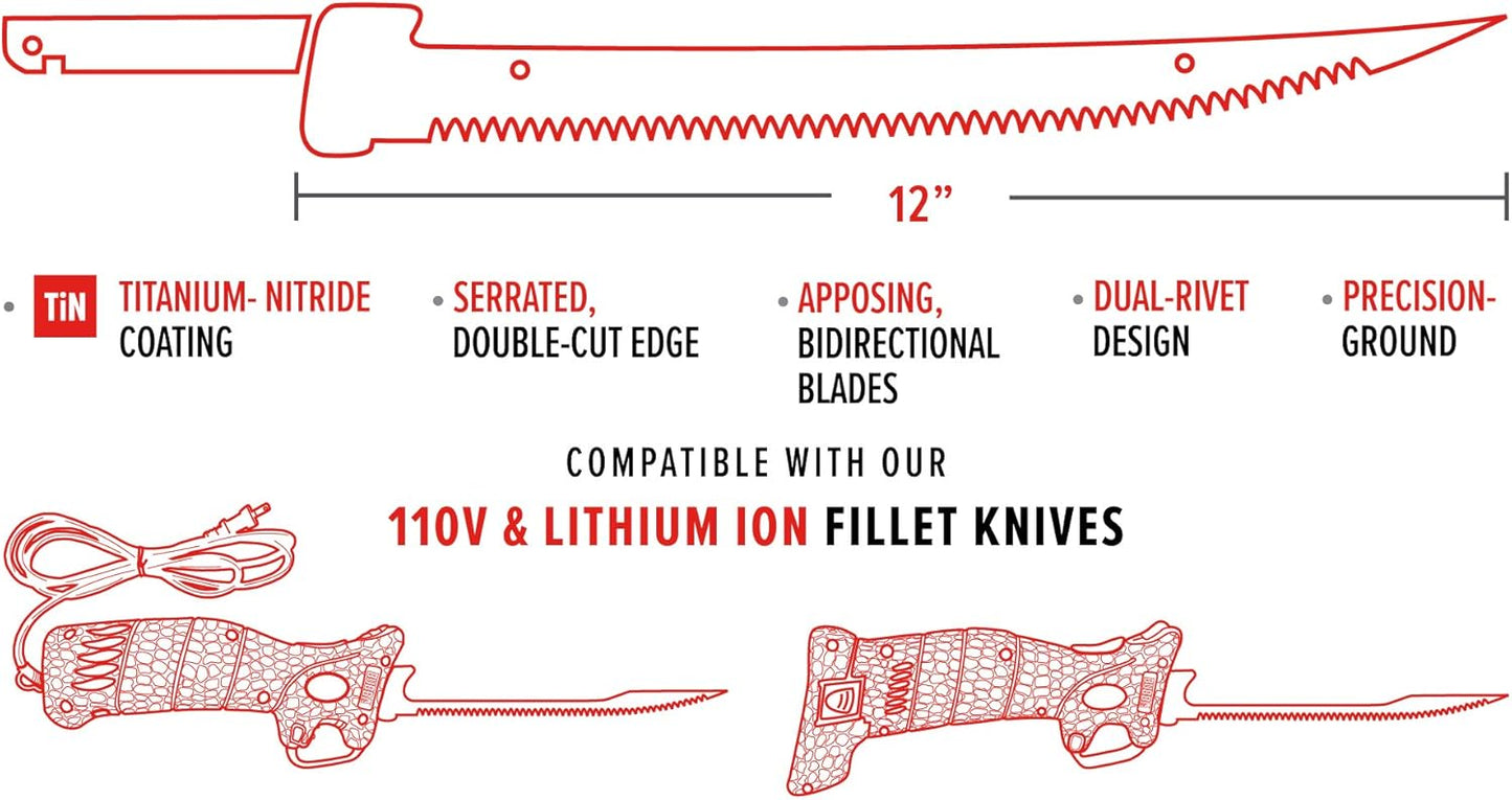 E-STIFF Electric Fillet Blade with Ti-Nitride Coated Hollow Stainless Steel Non-Stick Reciprocating Construction for Fishing and Outdoors