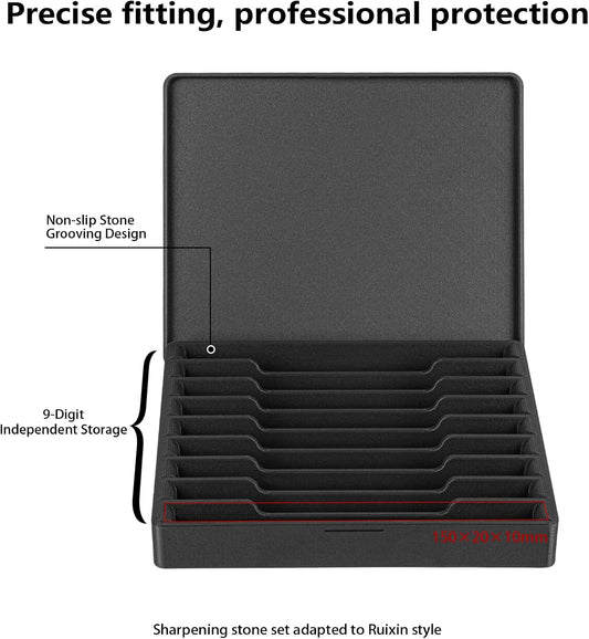Whetstone Case compatible with Ruixin | 6"x1" Knife Sharpening Stone Organizer | 9-Piece Holder compatible with Ruixin-Style Sets | Universal Stone Storage/Holder