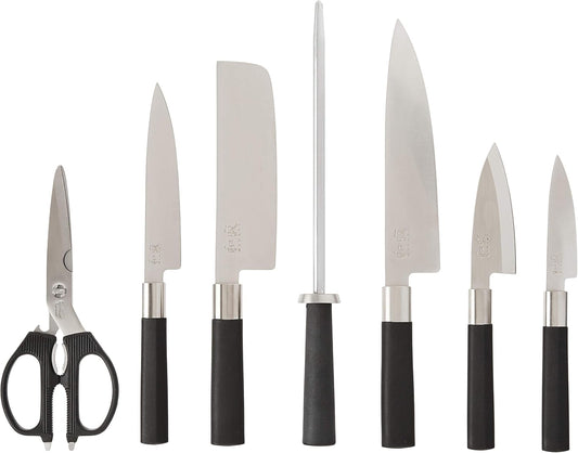 PRO Wasabi 8-Piece Block Set, Kitchen Knife and Knife Block Set, Includes 8” Chef's Knife, 4” Paring Knife, 6” Utility Knife, & More, Hand-Sharpened Japanese Kitchen Knives