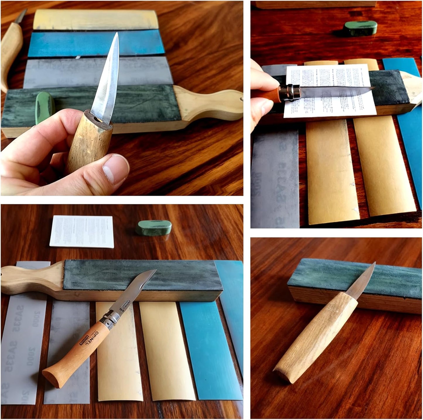 Leather Sharpening Strop (12x2 IN Medium) | Knife Daily Sharpening & Maintenance Kit, with 400/1000/2000 Grit Replacement Sandpaper & 1 Oz.Polishing Compound