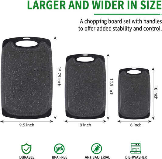 Pak Cutting Boards Set, Chopping Board, Plastic Cutting Boards for Kitchen, Dishwasher Safe, BPA Free, Large, Meat Cutting Board, Slip Resistant, Juice Grooves