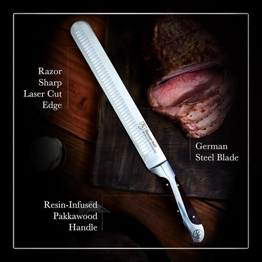 10 Inch Slicer | German Forged High Carbon Steel | Brisket Slicing Knife with Ergonomic Quad-Tang Pakkawood Handle & Gift Box