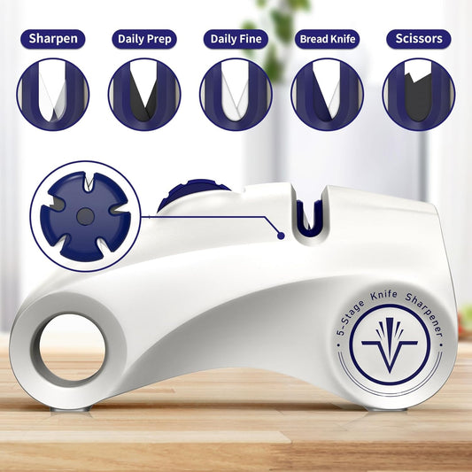 Knife Sharpeners with Multifunctional 5-Stage Sharpening Angles 15°, Polishing Kitchen Knife Sharpener, Professional Knife Sharpener with Diamond, Carbide, Suitable for Various Knives