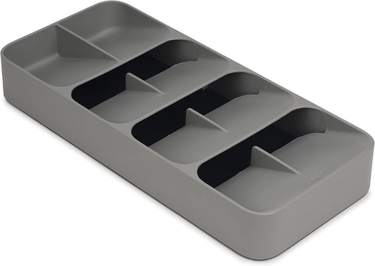 DrawerStore Compact Utensil Organizer For Kitchen Drawer Silverware, Flatware Tray, Grey