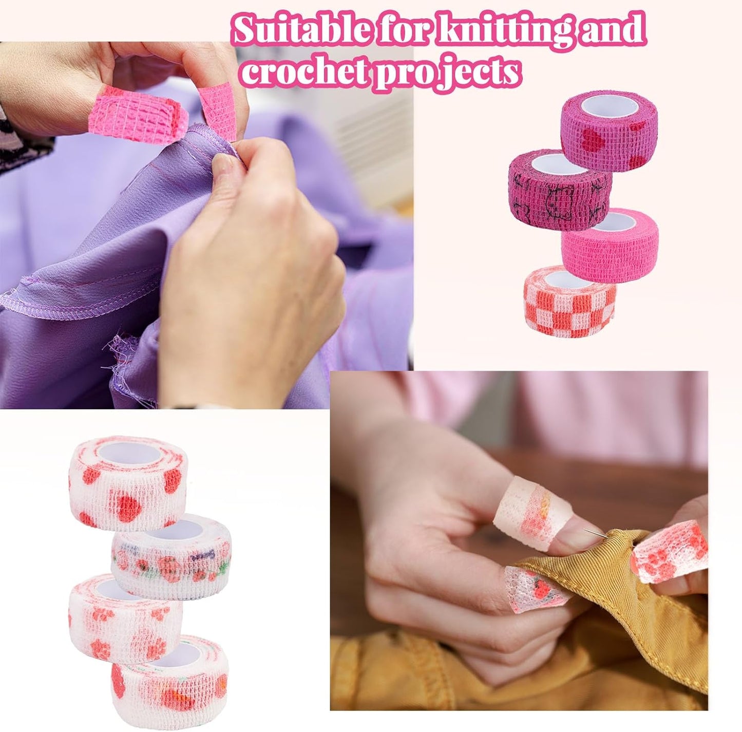 8 Pack Thimble Tape for Hand Sewing Self Adhering Bandage Wrap Nail Finger Protectors for Sewing No Residue Breathable Knitting Craft DIY Sewing Tools Dog Bandage Wrap