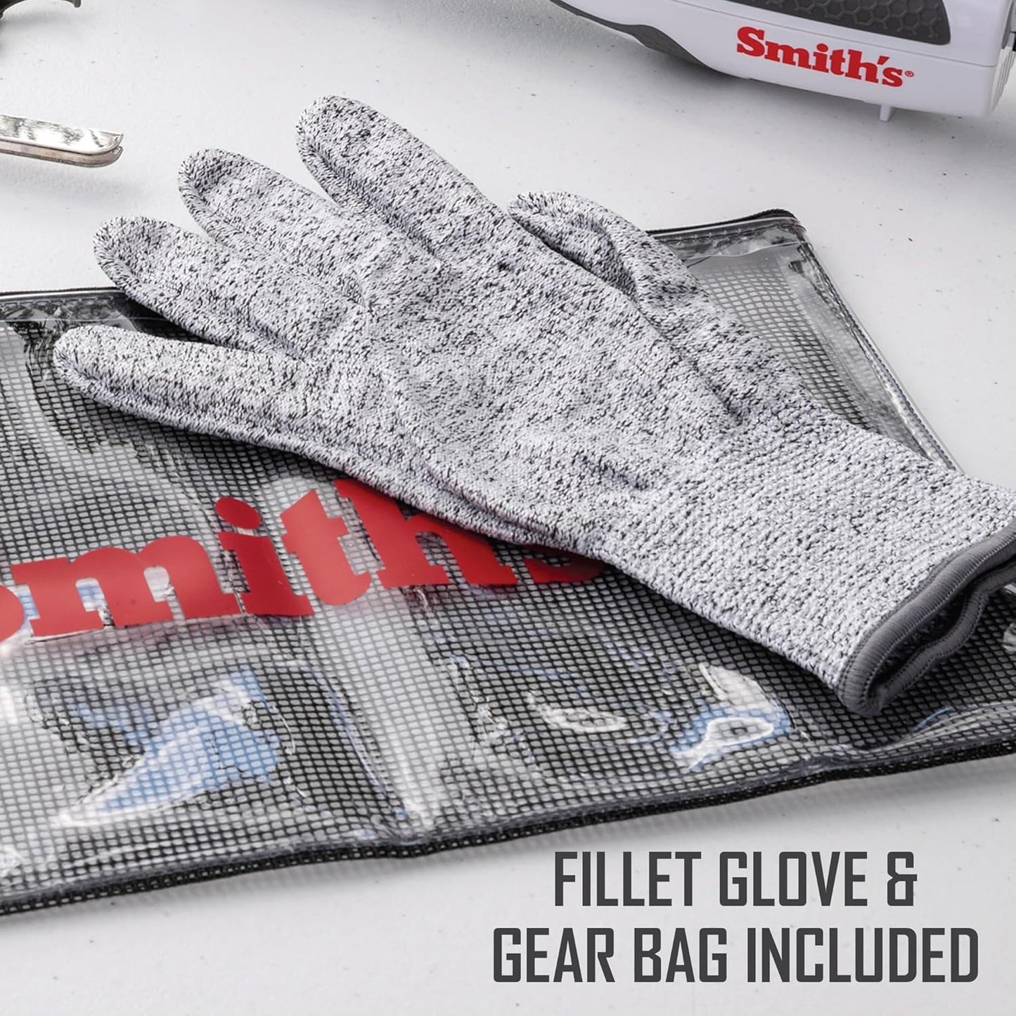 Smith's Lawaia Electric Fillet Knife 51233-2 Removable 8” Serrated Stainless Steel Blades w/Sheath - Fillet Glove & Mesh Storage Bag - Fishing, Outdoor, Hunting Electric Knife - 6 ft Power Cord, White