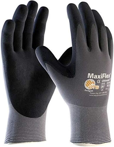34-874 Ultimate - Nylon Micro-Foam Nitrile Grip Gloves - Black Gray - Sizes - 12 Pairs (Dozen)