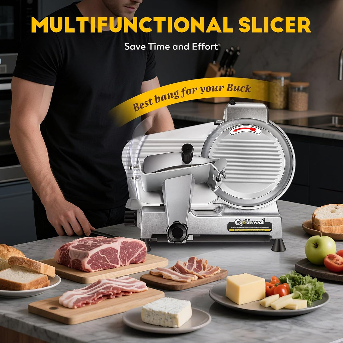 Meat Slicer Machine, 10" 240W Electric Deli Meat Cheese Food Slicer, 0-1/2" Adjustable Thickness Semi-Auto Frozen Meat Slicer for Home & Commercial, Copper Motor Low Noise Durable