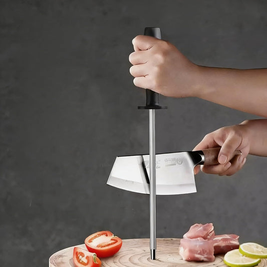Kitchen Knife Sharpener Rod Honing Steel 8 Inches Professional Carbon Steel Knife Sharpening Honing Rod with Hanging Holes for Household, Chef, 13.2" Overall