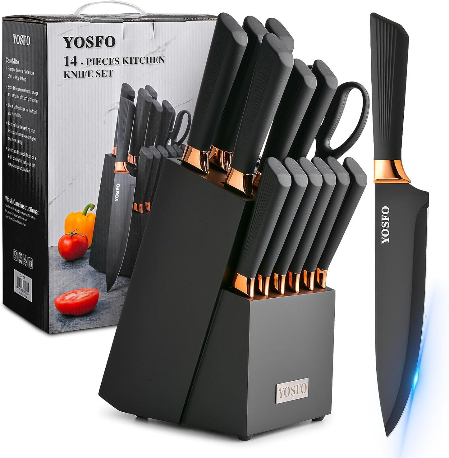 Kitchen Knife Set,15 Pcs Knife Set with Block and Sharpener,High Carbon Stainless Steel Ultra Sharp,Dishwasher Safe