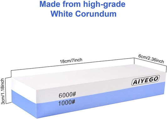 Knife Sharpening Stone, 2 Sided Grit 1000/6000 Whetstone Set with Non-slip Silicone Base for Home Kitchen(Blue&White)