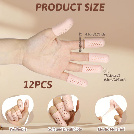 12 Pcs Gel Finger Cots with Air Holes, Silicone Finger Protectors Rubber Fingers Tips Protector Covers Fingers Gloves Guard Breathable Fingertip Protector for Cracking Calluses Blisters Protect