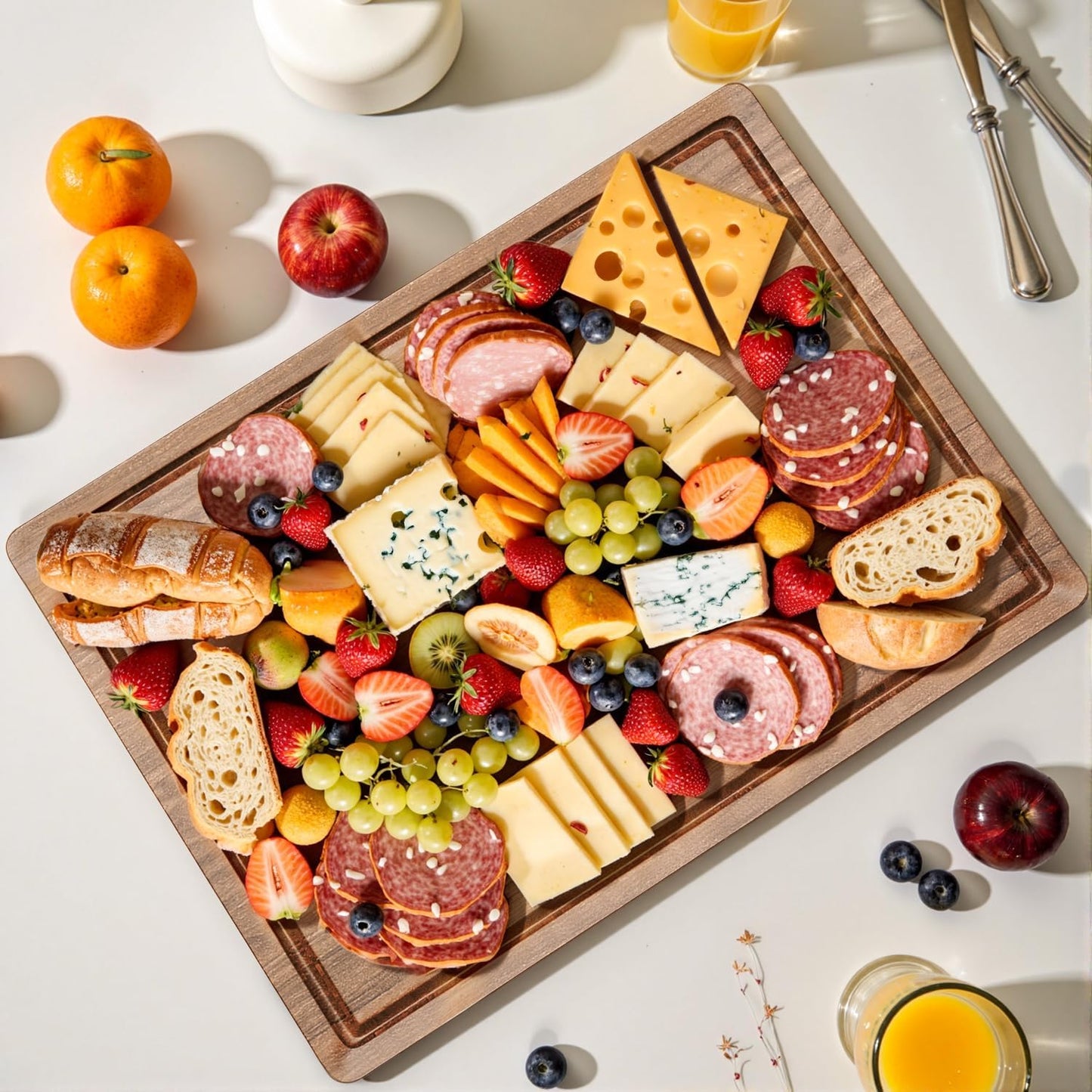 Acacia Wood Cutting Boards Set with Juice Groove & Handles for Kitchen 3-Piece Charcuterie Chopping Board for Meat Cheese Fruits Vegetables