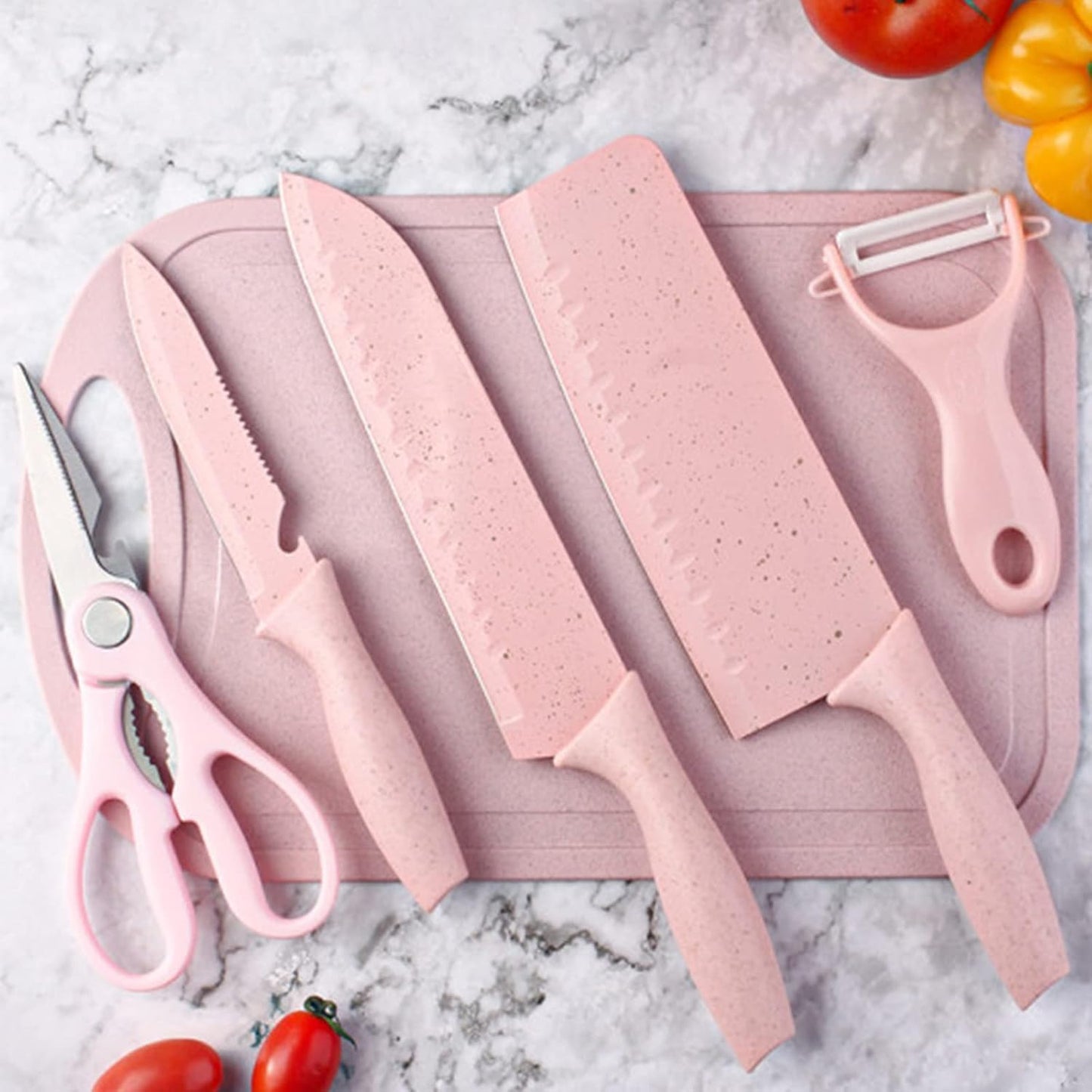 Boxed Kitchen Knife Set Block Wheat Straw blades Nonstick for Kitchen Cutting Meat Scissors Ceramic Peeler for Slicing Paring Fruits Vegetables