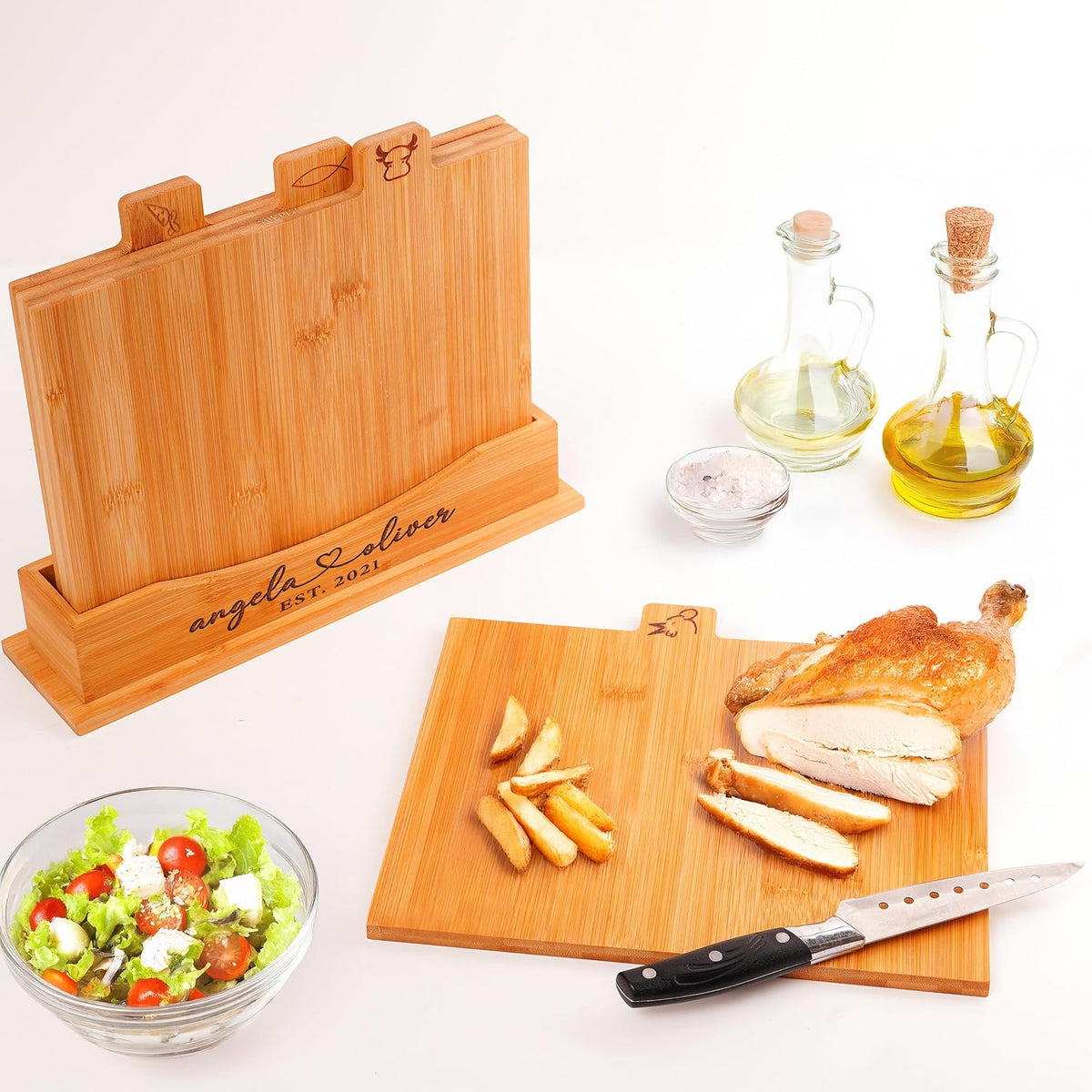 4-Piece Custom Wooden Chopping Boards for Kitchen, Wedding Gift for Couple 2026, Personalized Cutting Board Set with Holder, Gifts for Anniversary, Christmas, Housewarming, New Home, Engagement