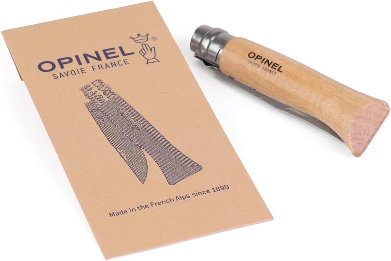 No. 08 INOX - Stainless Steel Folding Pocket Knife, Beechwood Handle | Sustainable Beech Wood, European Stainless Steel, Lightweight, Virobloc Collar, Iconic Design, Made in France