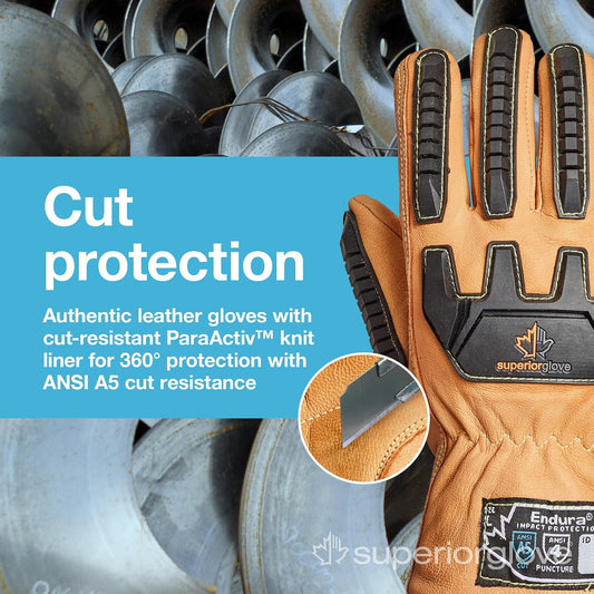 Endura Cut and Impact Resistant Leather Work Gloves – Insulated for Cold Winter Temperatures – 378KGTVB Large (Pack of 1 Pair)