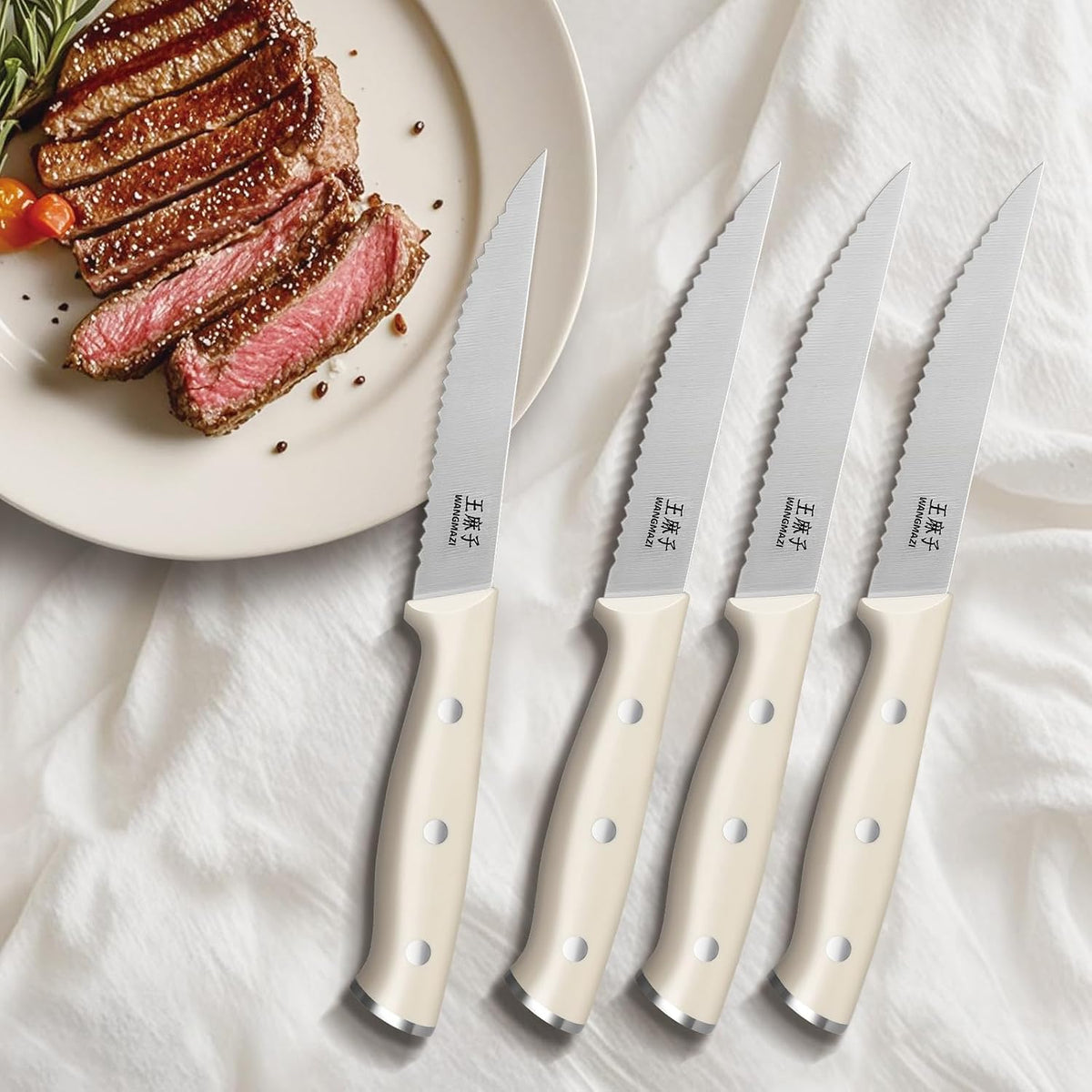 WANGMAZI Exquisite Steak Knife Set of 4,High-carbon Stainless Steel Forged