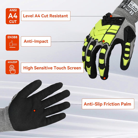 Safety Work Gloves,Impact Gloves for Men Women,Cut Resistant | Cut Resistant Touch Screen Gloves for Gardening Mechanic Construction