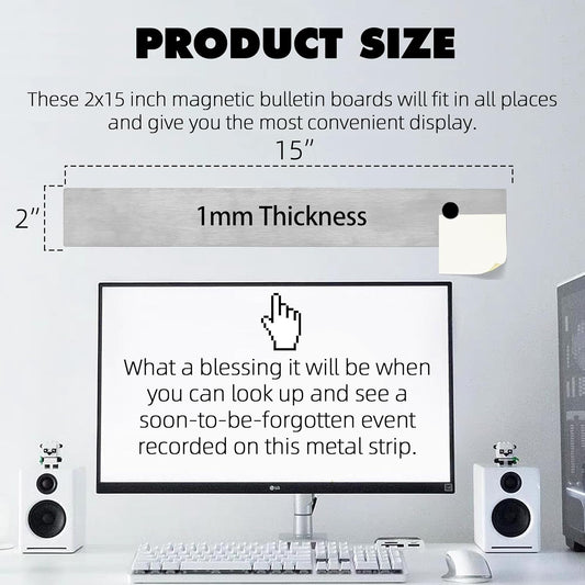 Magnetic Strip with Adhesive Backing, 2"x15" Stainless Steel Strips Bulletin Bar Board, Metal Magnetic Strips for Wall with 48 Pcs Magnets for Home, Office, School Use - 6 Pcs