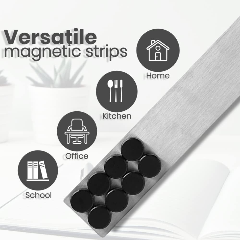 Magnetic Strip with Adhesive Backing, 2"x15" Stainless Steel Strips Bulletin Bar Board, Metal Magnetic Strips for Wall with 48 Pcs Magnets for Home, Office, School Use - 6 Pcs
