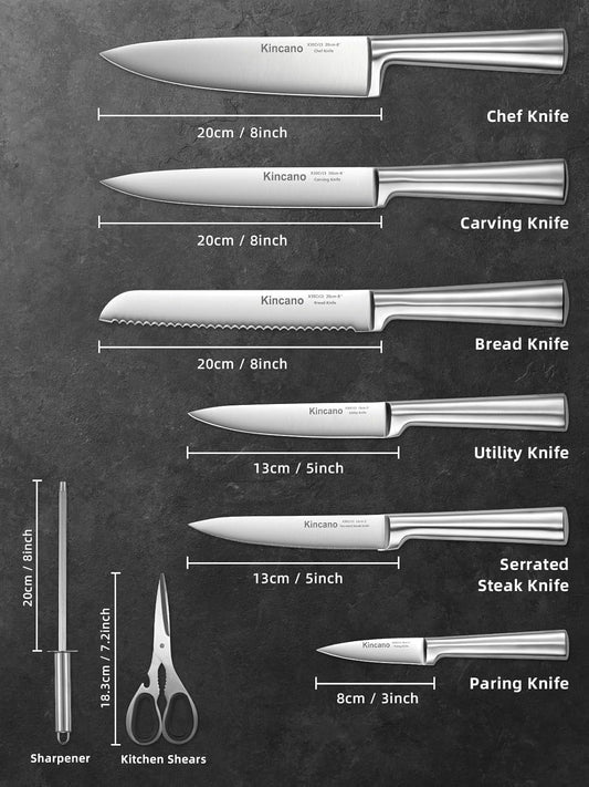 Knife Set, 14 PCS High Carbon Stainless Steel Super Sharp Kitchen Knife Set for Chef with Acrylic Stand, include Steak Knives, Sharpener and Scissors, Ergonomical Design